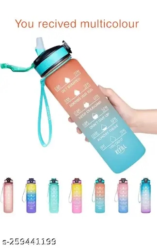 ANTIL'S® 1L Unbreakable Silicone Sipper Water Bottle for Gym, Office & Sports with Motivational Time Marker & Water Measurement, Leakproof Durable BPA Free Non-Toxic (Multicolor, 1Pcs)