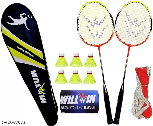 Fighter Aluminum Badminton Racket Set of 2 with 6 Pieces Nylon Shuttles with Full Cover(Multicolor) Badminton Kit