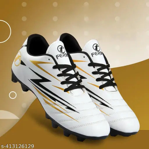 FEROC TOOFAN Pu Football Shoes for Men Boys Unisex Kids WHITE BLACK